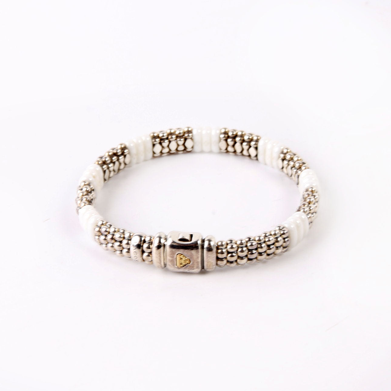 Bracelet: White Caviar Ceramic Beaded 9MM 925