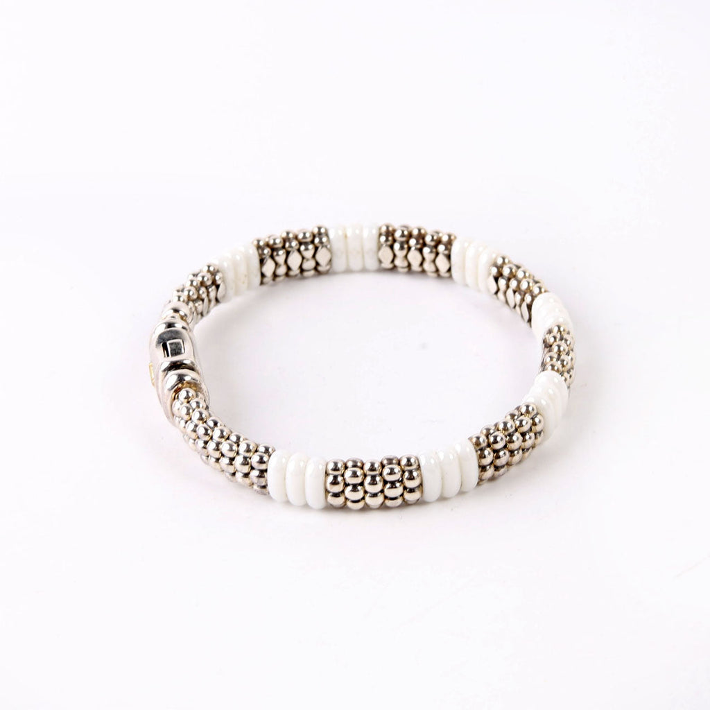 Bracelet: White Caviar Ceramic Beaded 9MM 925
