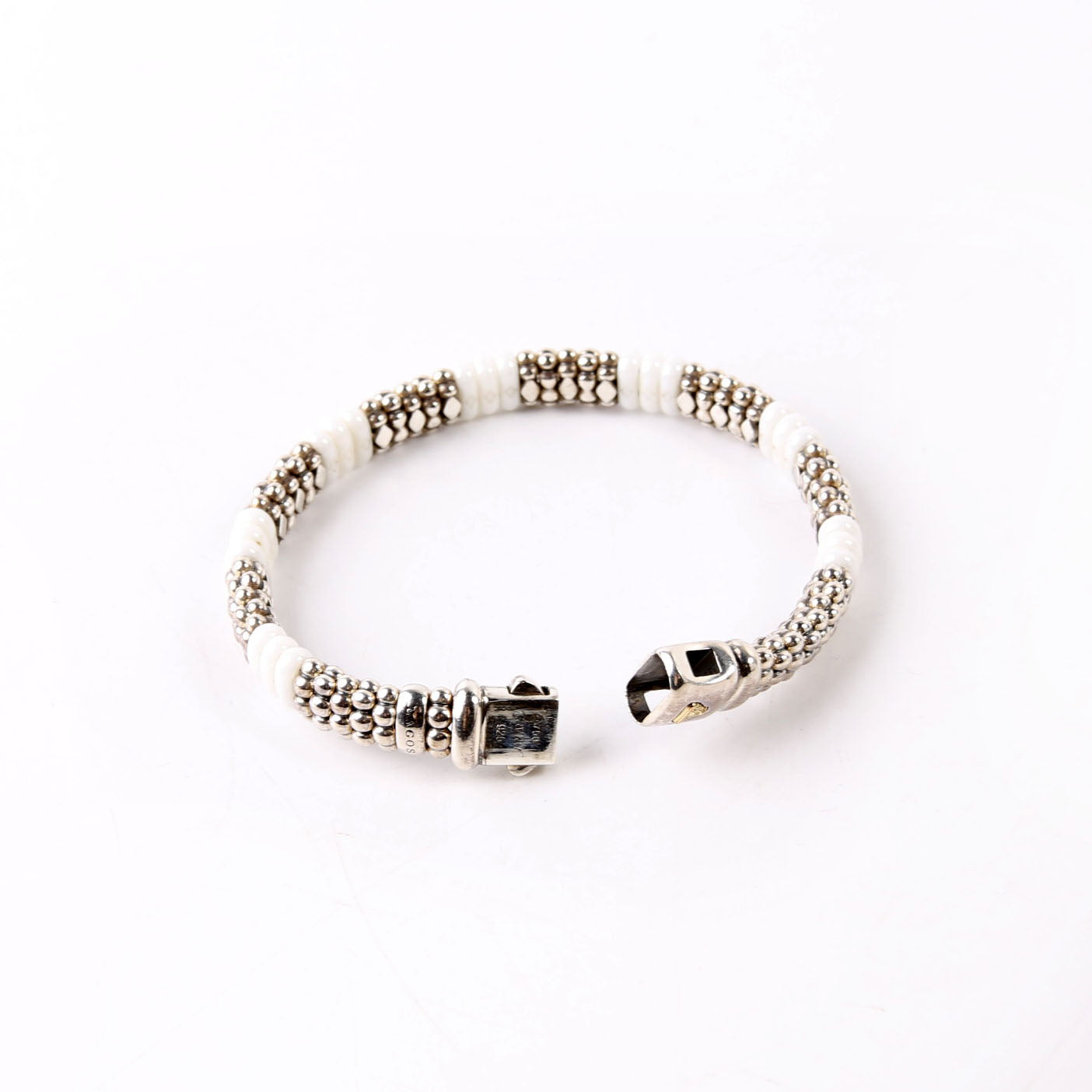 Bracelet: White Caviar Ceramic Beaded 9MM 925