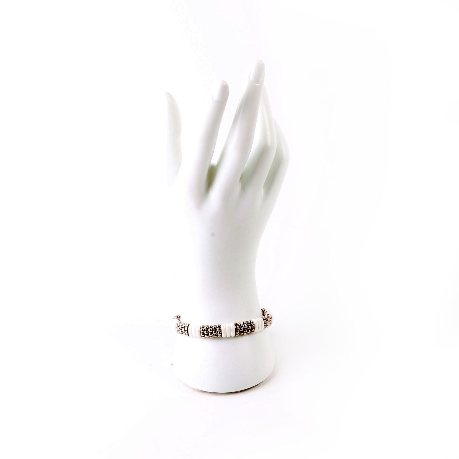Bracelet: White Caviar Ceramic Beaded 9MM 925
