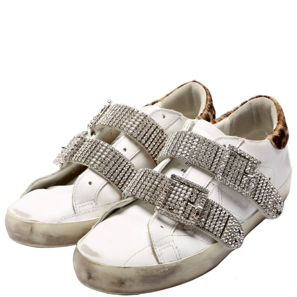 Old School Crystal Buckle Sneakers Size 38 White