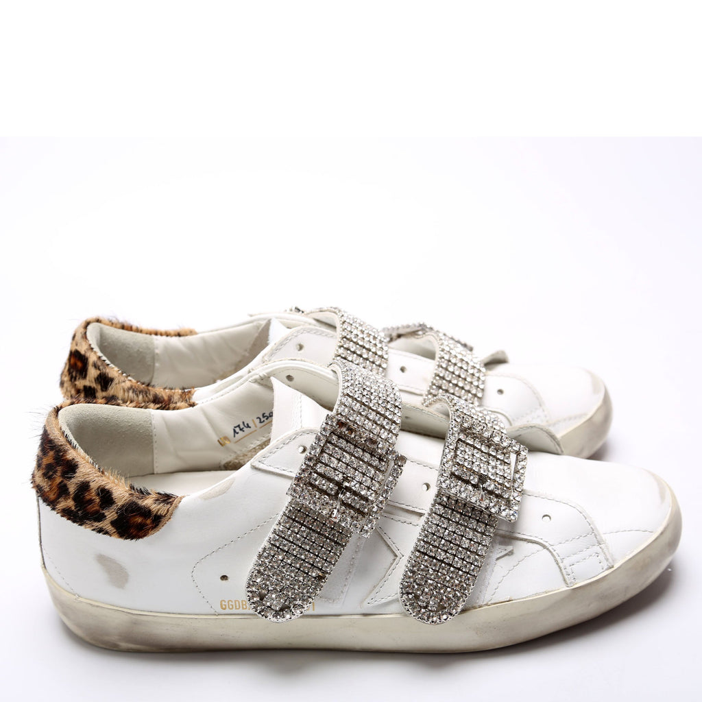 Old School Crystal Buckle Sneakers Size 38 White