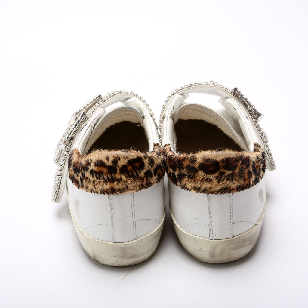 Old School Crystal Buckle Sneakers Size 38 White