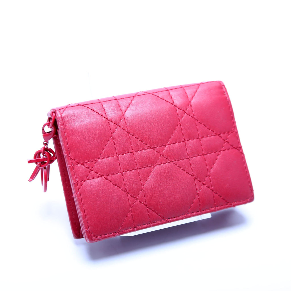 Lady Dior Bloom Card Holder Cannage Lambskin Red
