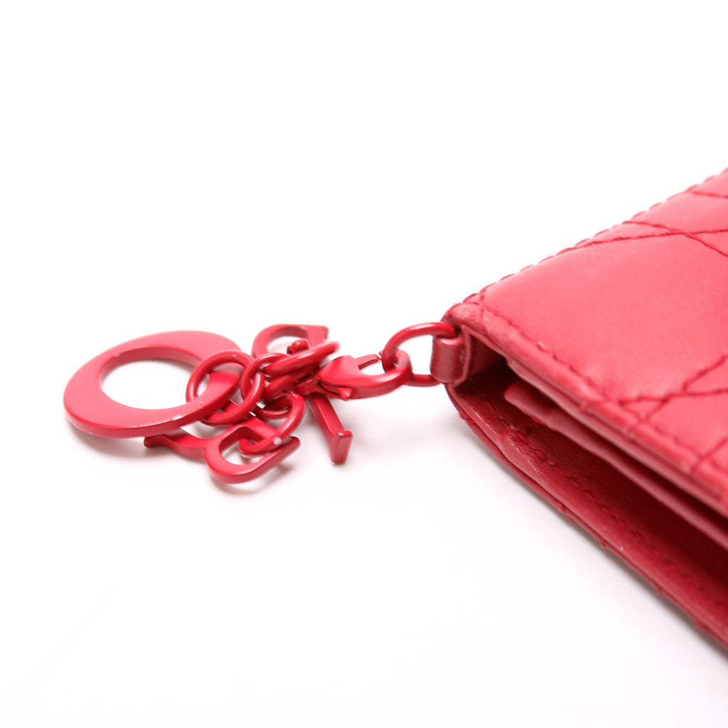 Lady Dior Bloom Card Holder Cannage Lambskin Red