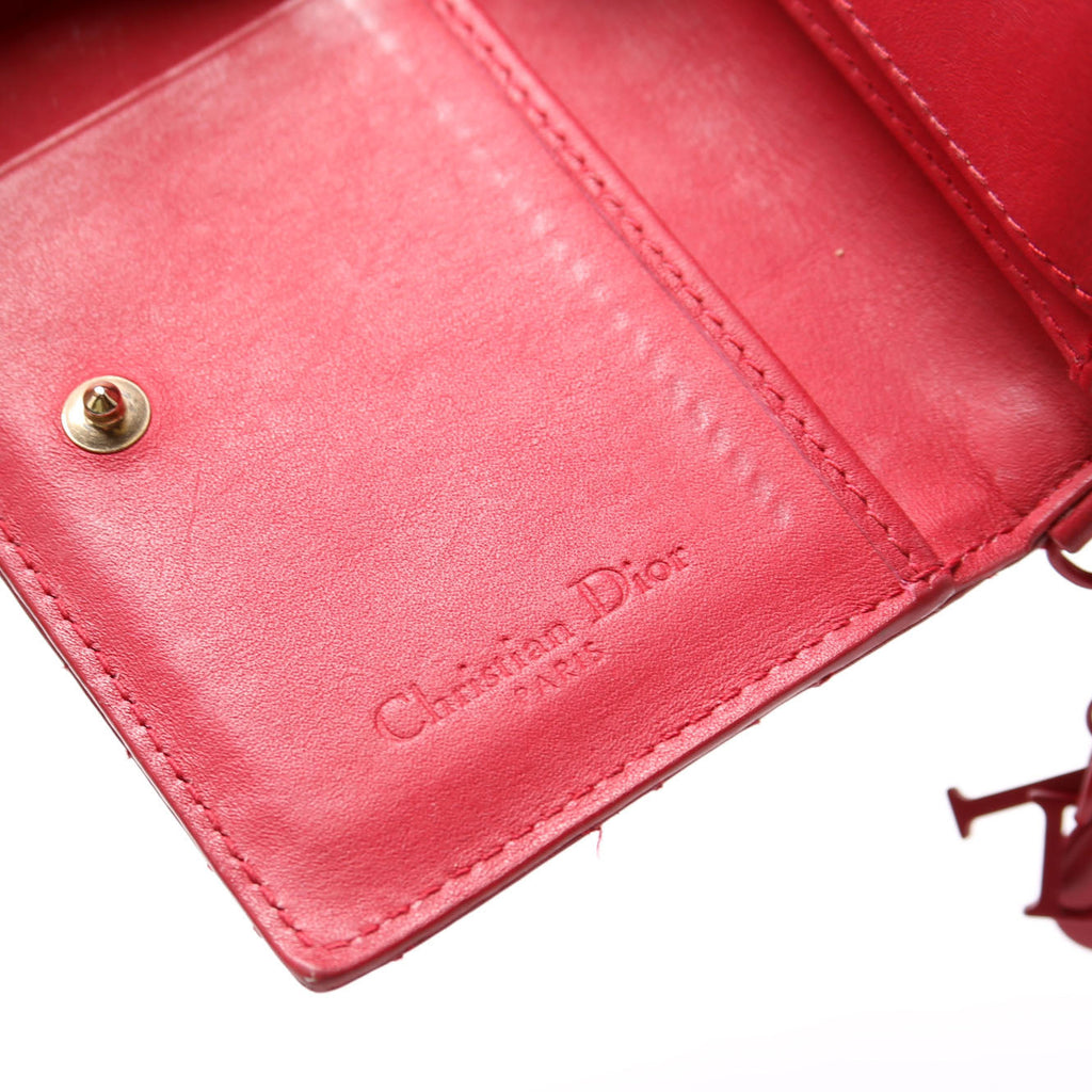 Lady Dior Bloom Card Holder Cannage Lambskin Red