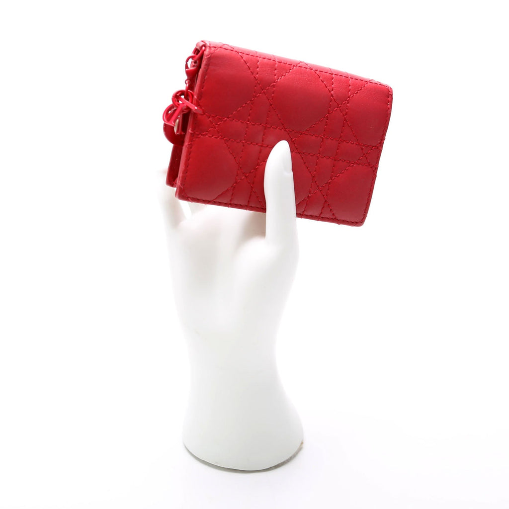 Lady Dior Bloom Card Holder Cannage Lambskin Red