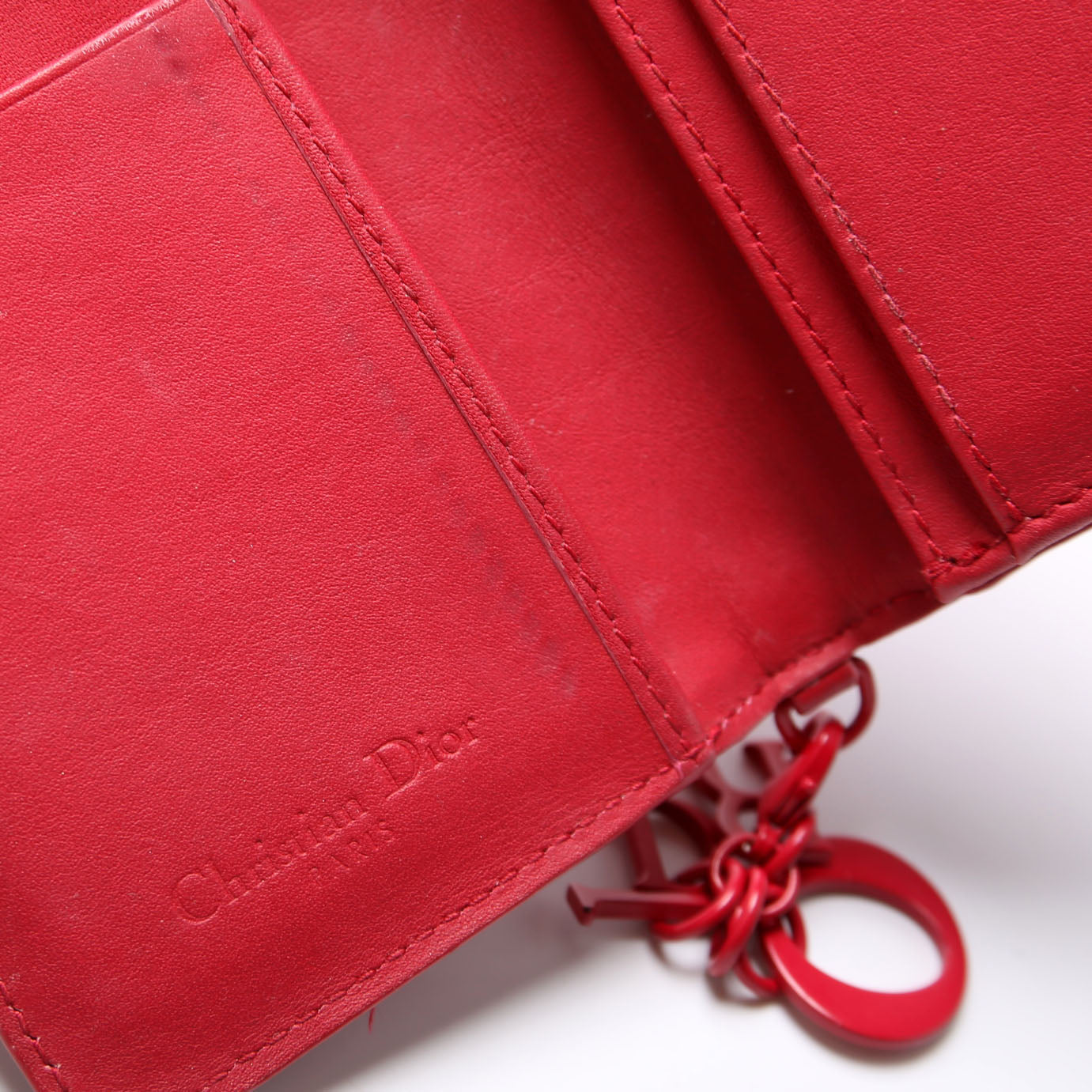 Lady Dior Bloom Card Holder Cannage Lambskin Red
