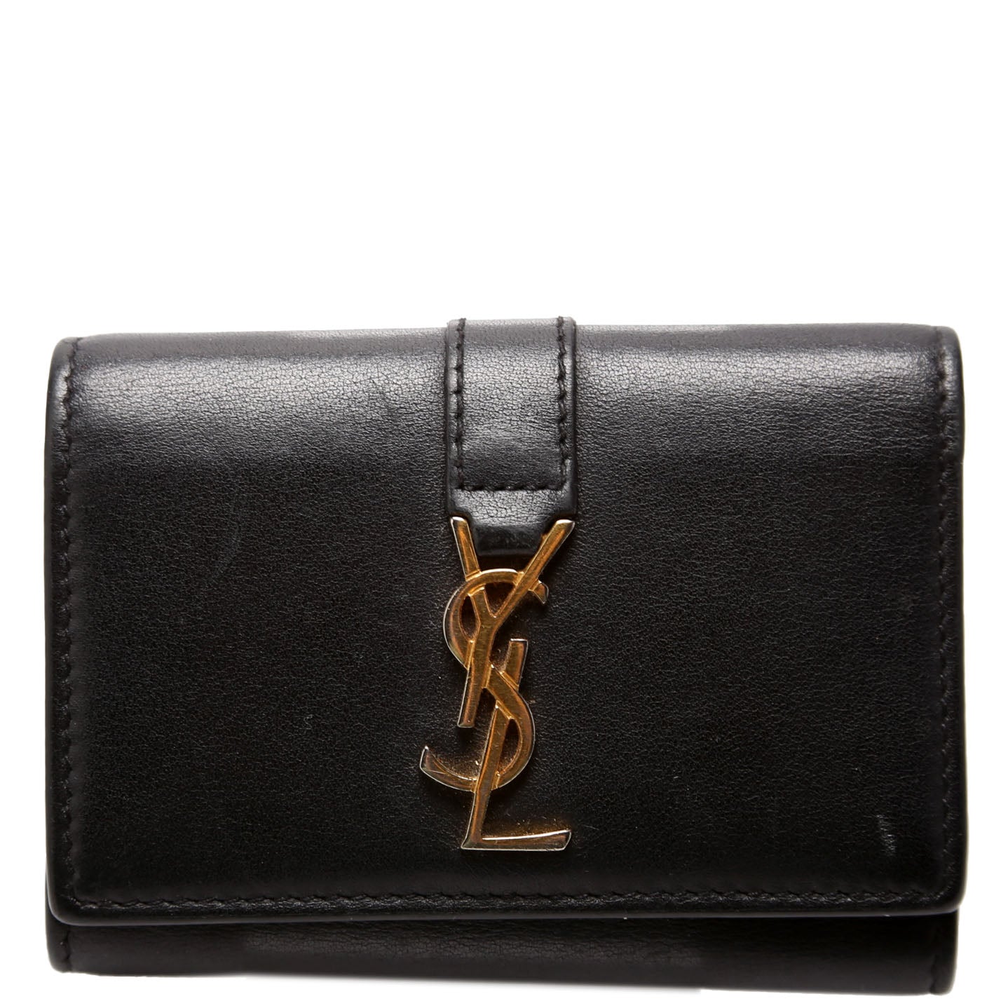 438963 Smooth Leather Monogram Key Case Black