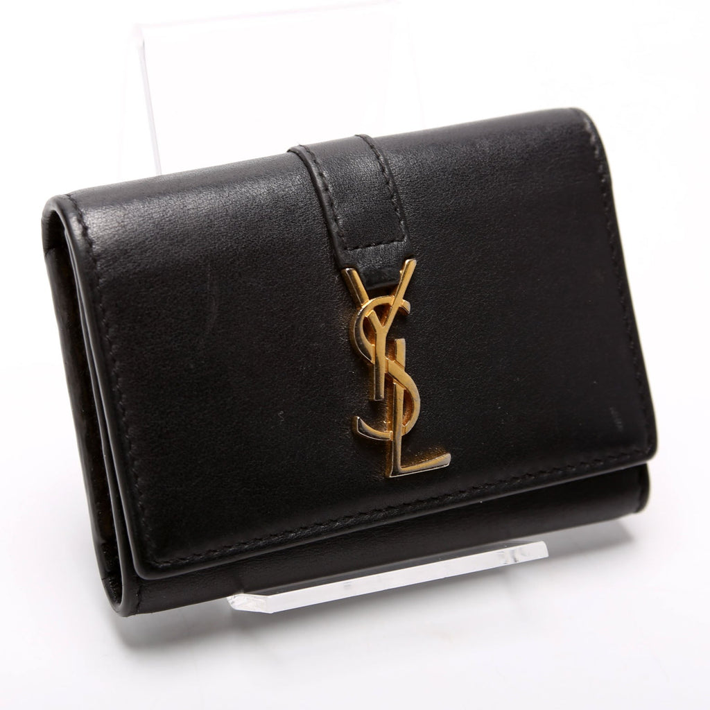 438963 Smooth Leather Monogram Key Case Black