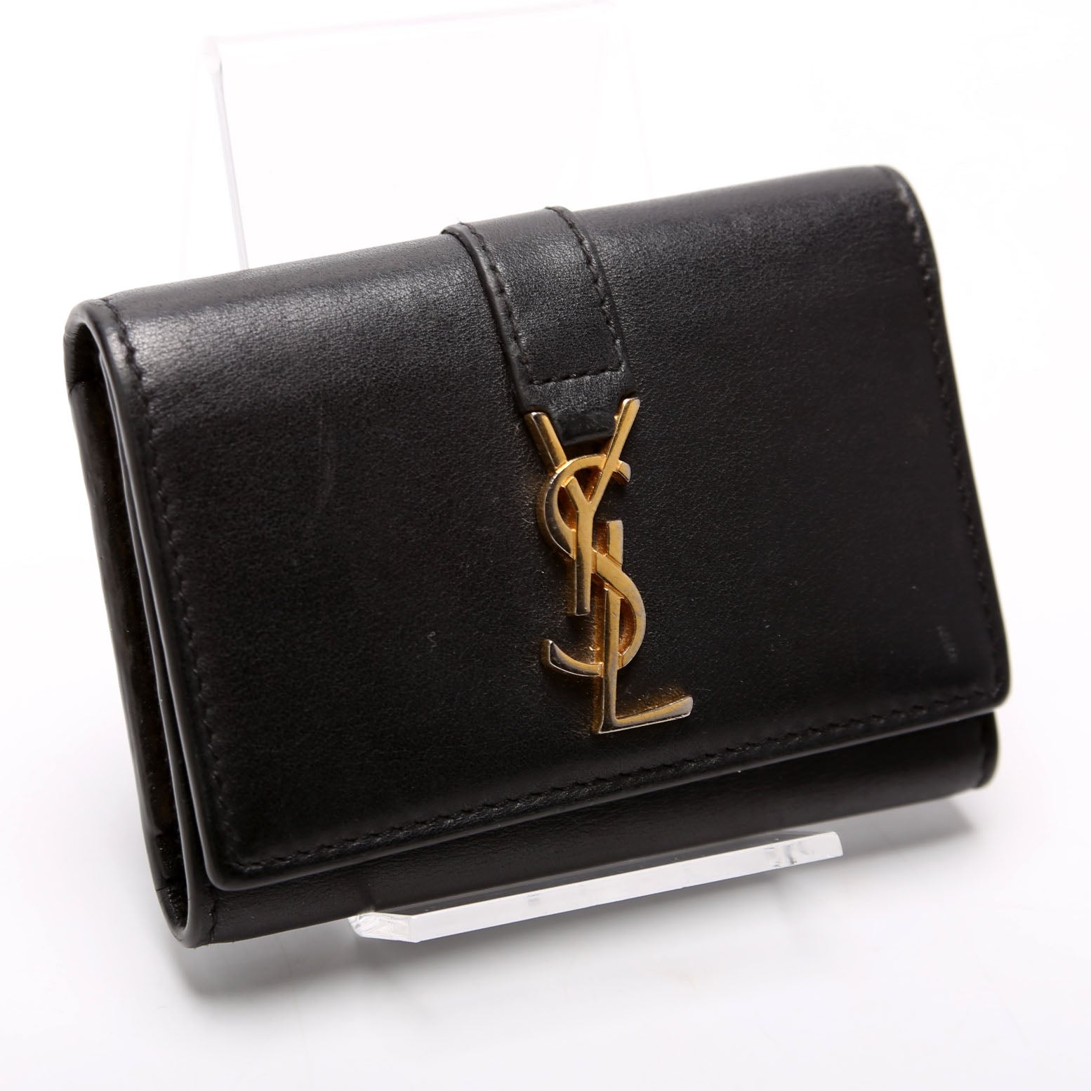 438963 Smooth Leather Monogram Key Case Black