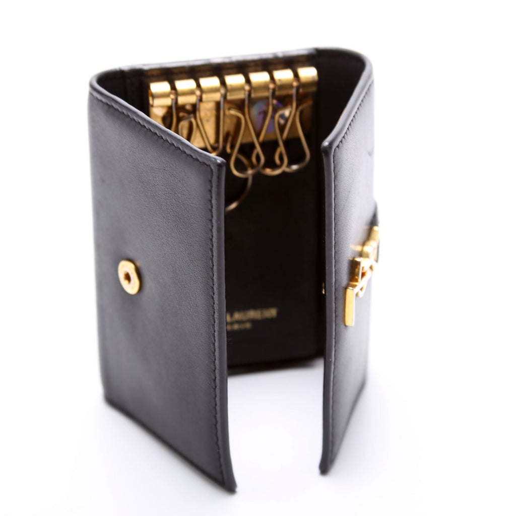 438963 Smooth Leather Monogram Key Case Black