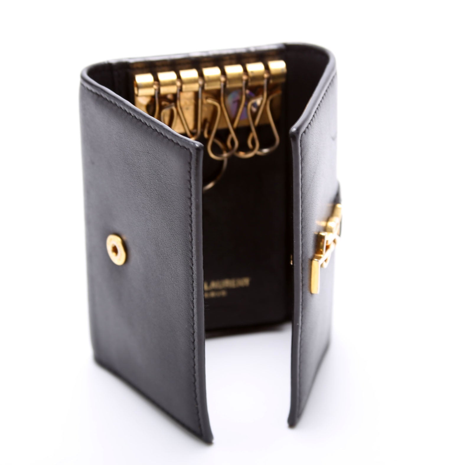 438963 Smooth Leather Monogram Key Case Black