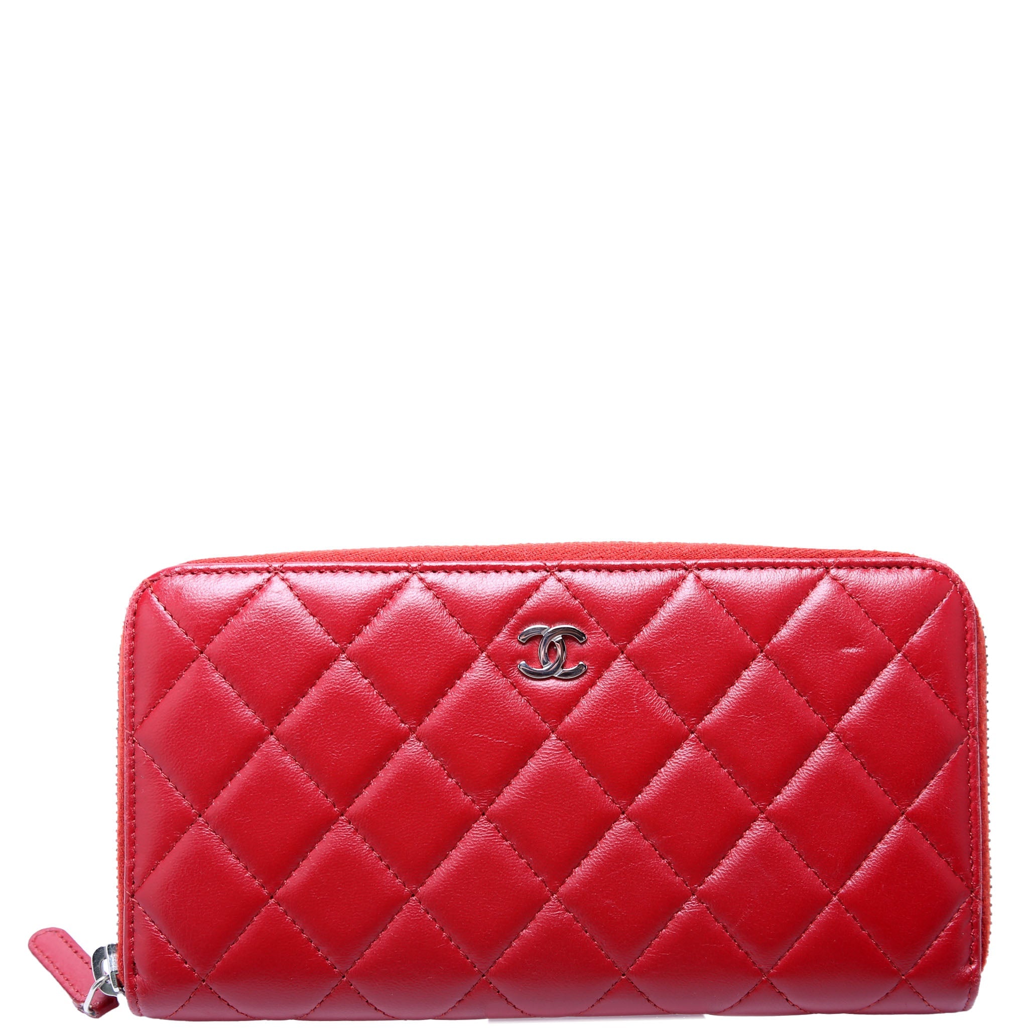 CC Long Zip Around Wallet Lambskin Red