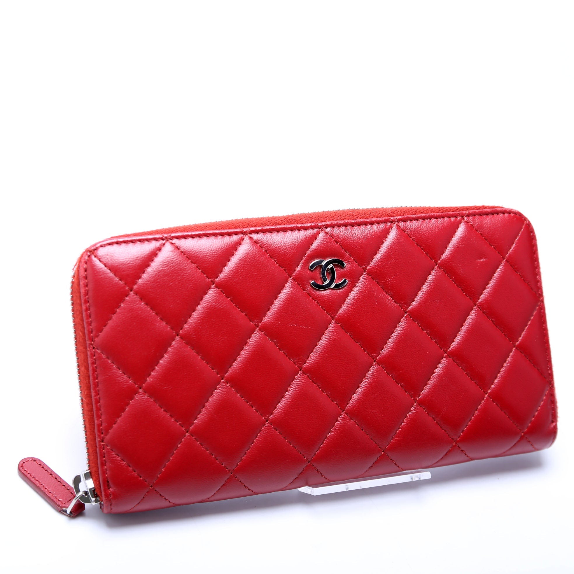CC Long Zip Around Wallet Lambskin Red