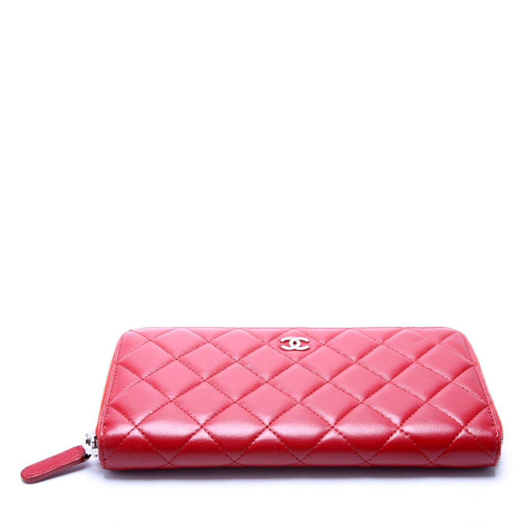 CC Long Zip Around Wallet Lambskin Red
