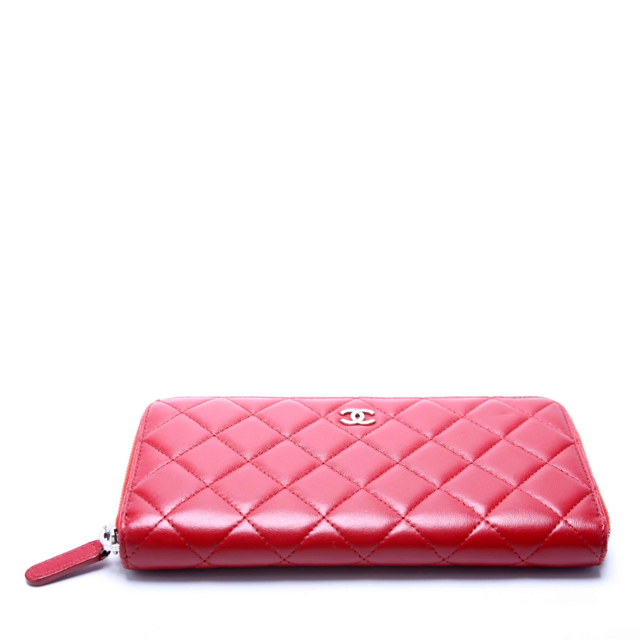 CC Long Zip Around Wallet Lambskin Red