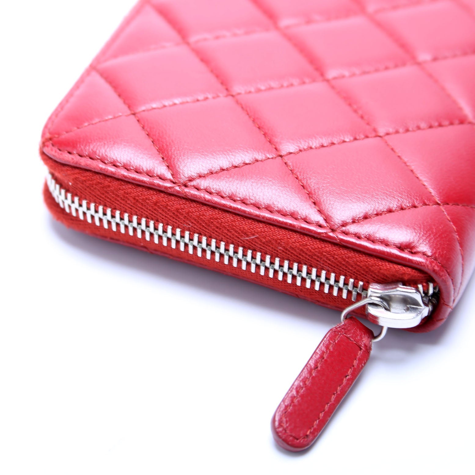 CC Long Zip Around Wallet Lambskin Red
