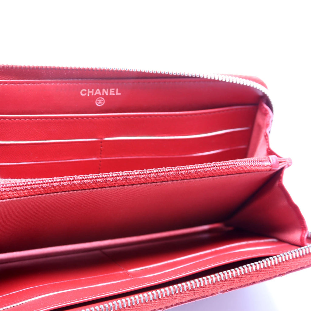 CC Long Zip Around Wallet Lambskin Red