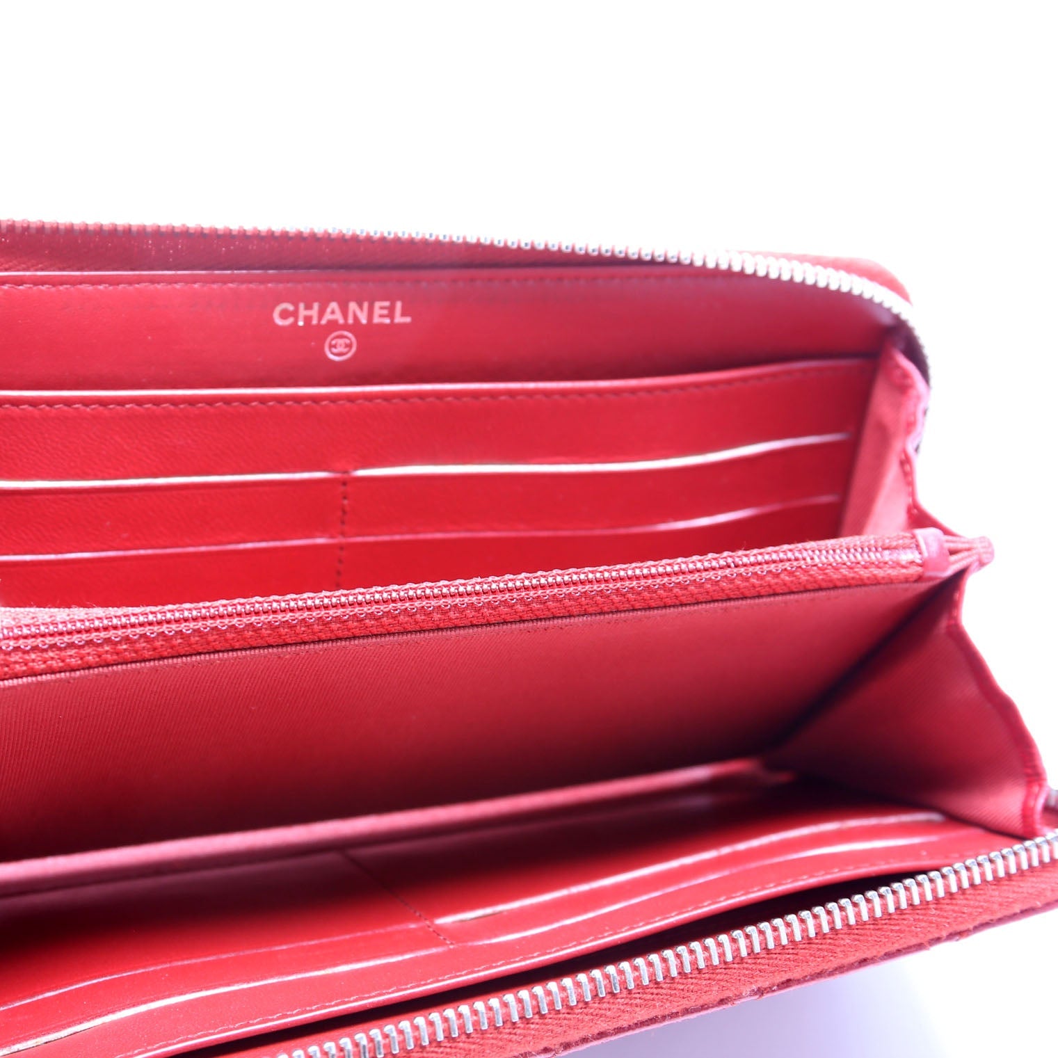 CC Long Zip Around Wallet Lambskin Red