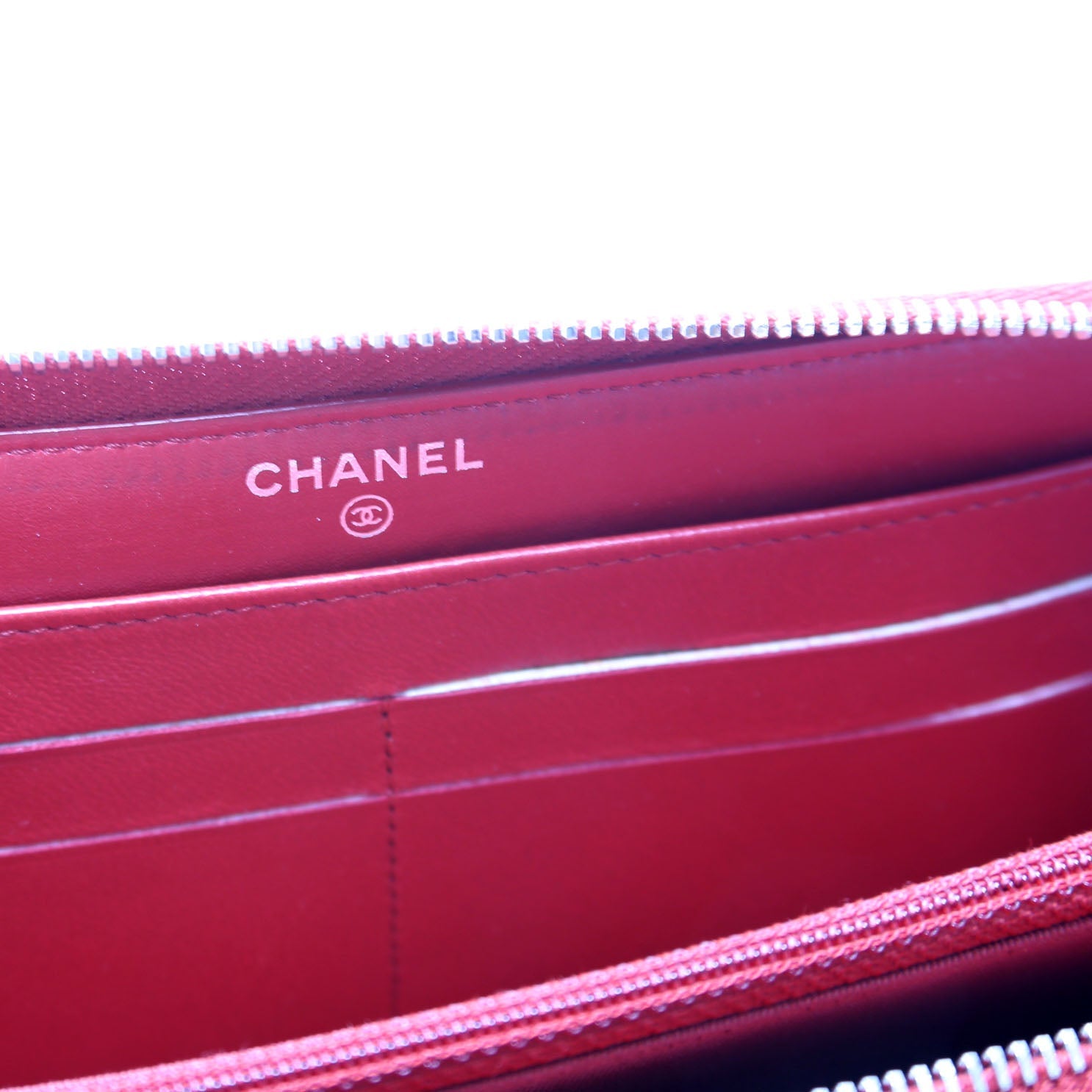 CC Long Zip Around Wallet Lambskin Red