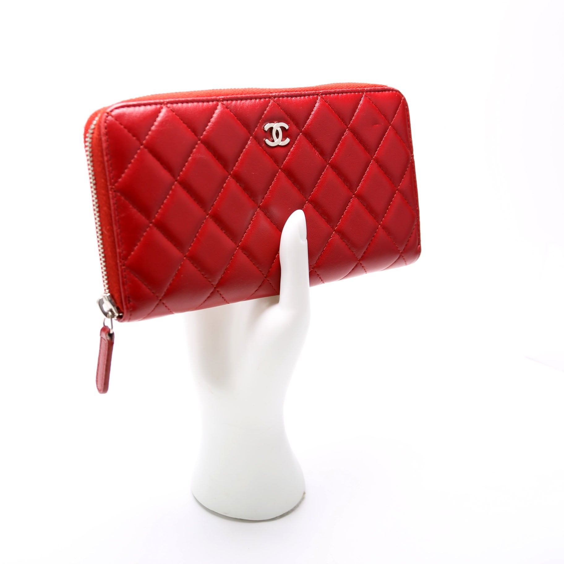 CC Long Zip Around Wallet Lambskin Red