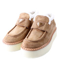 Suede/Shearling Platform Loafers Size 38.5 Tan