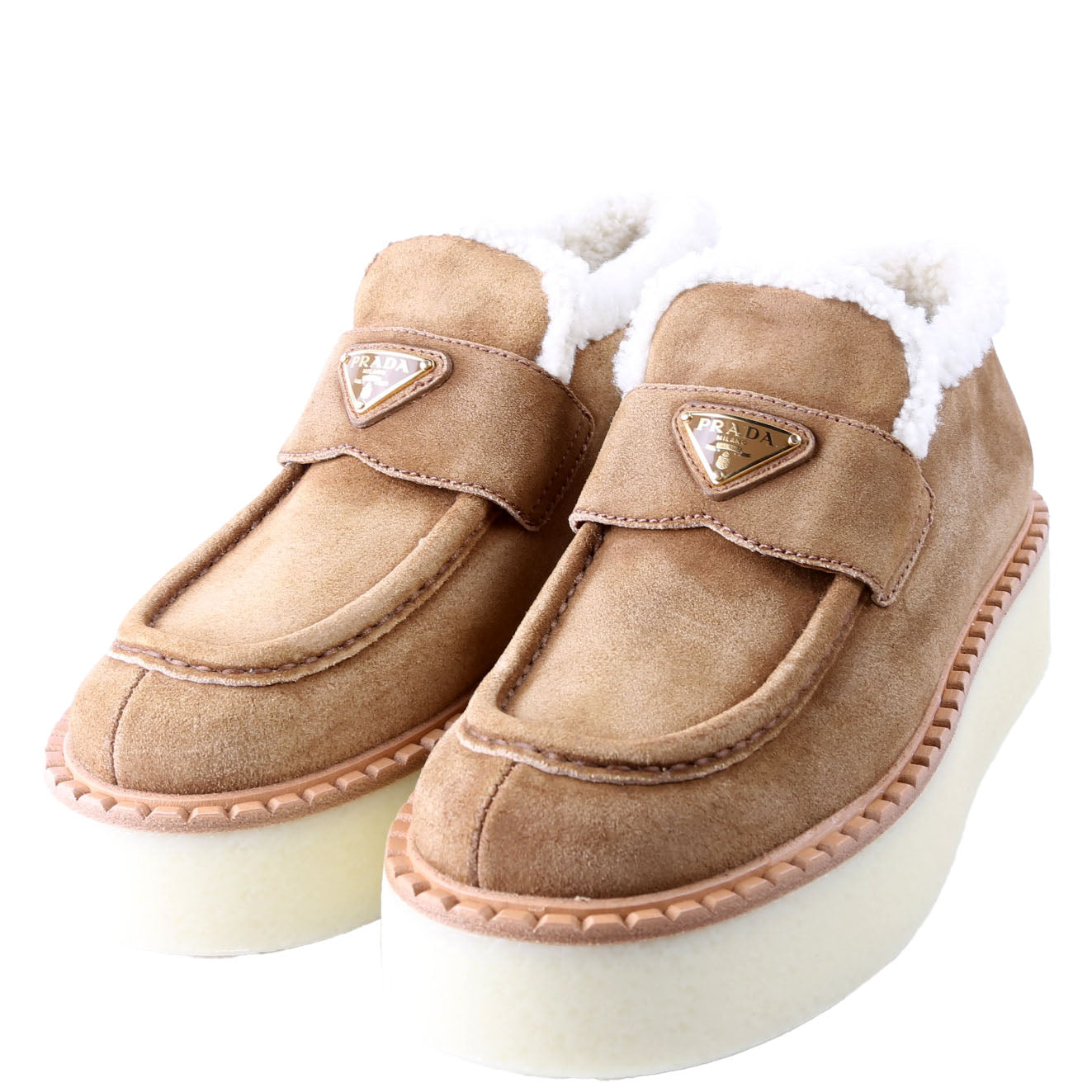 Suede/Shearling Platform Loafers Size 38.5 Tan
