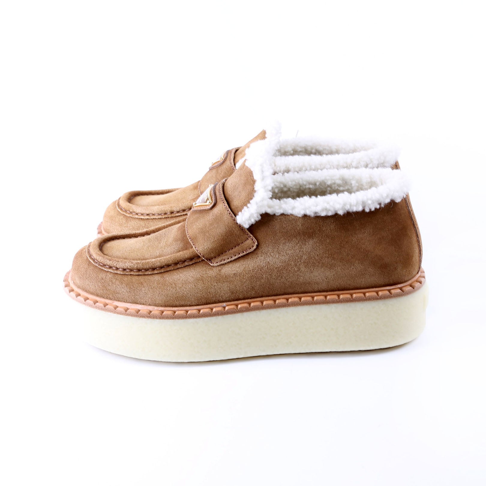 Suede/Shearling Platform Loafers Size 38.5 Tan