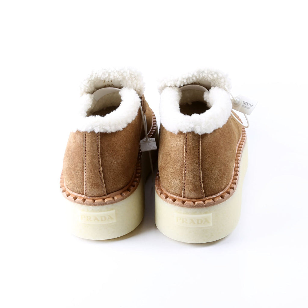 Suede/Shearling Platform Loafers Size 38.5 Tan