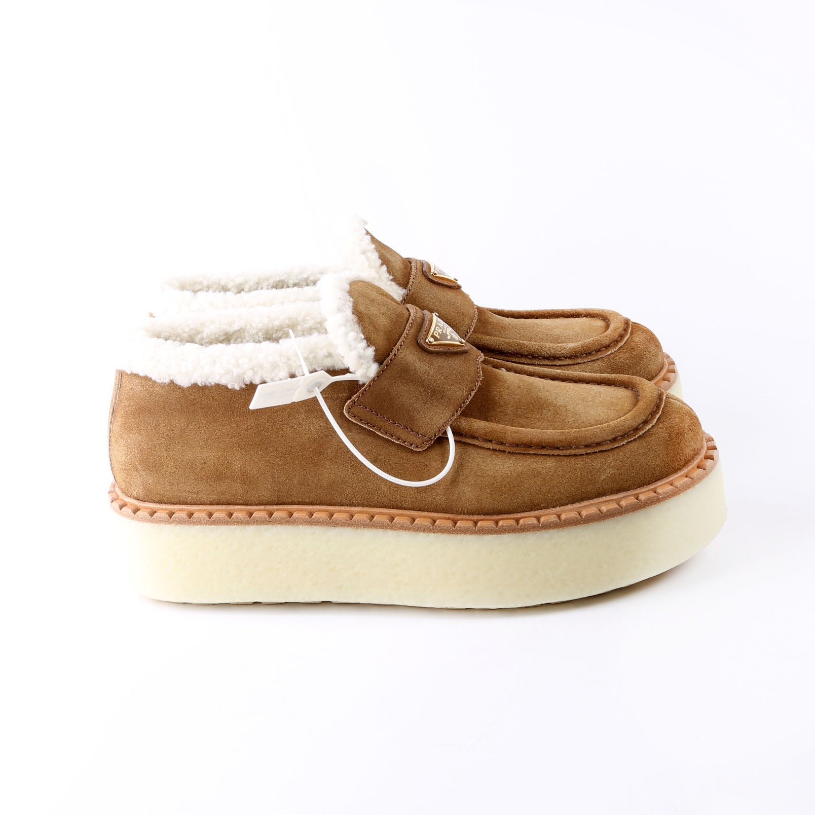 Suede/Shearling Platform Loafers Size 38.5 Tan