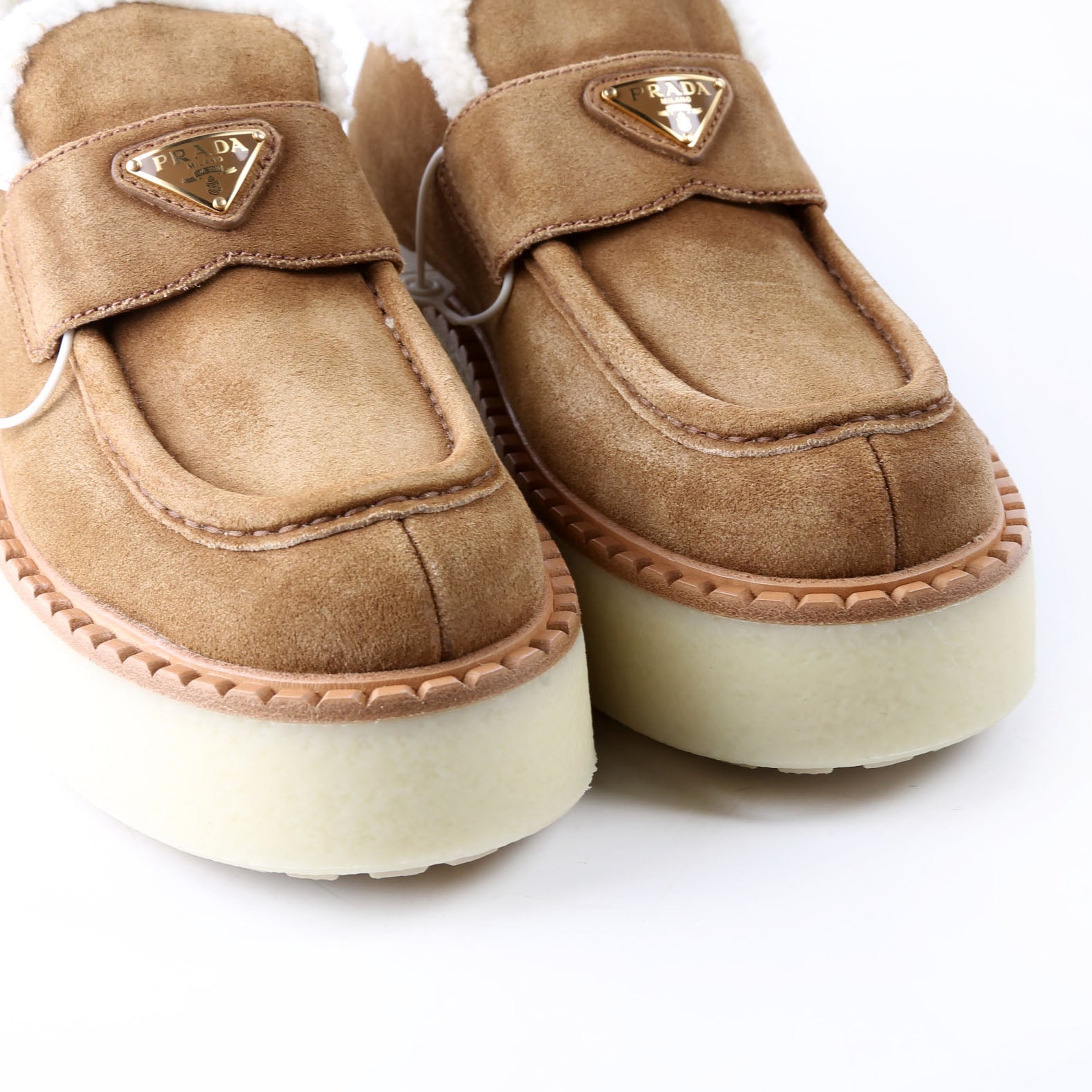 Suede/Shearling Platform Loafers Size 38.5 Tan