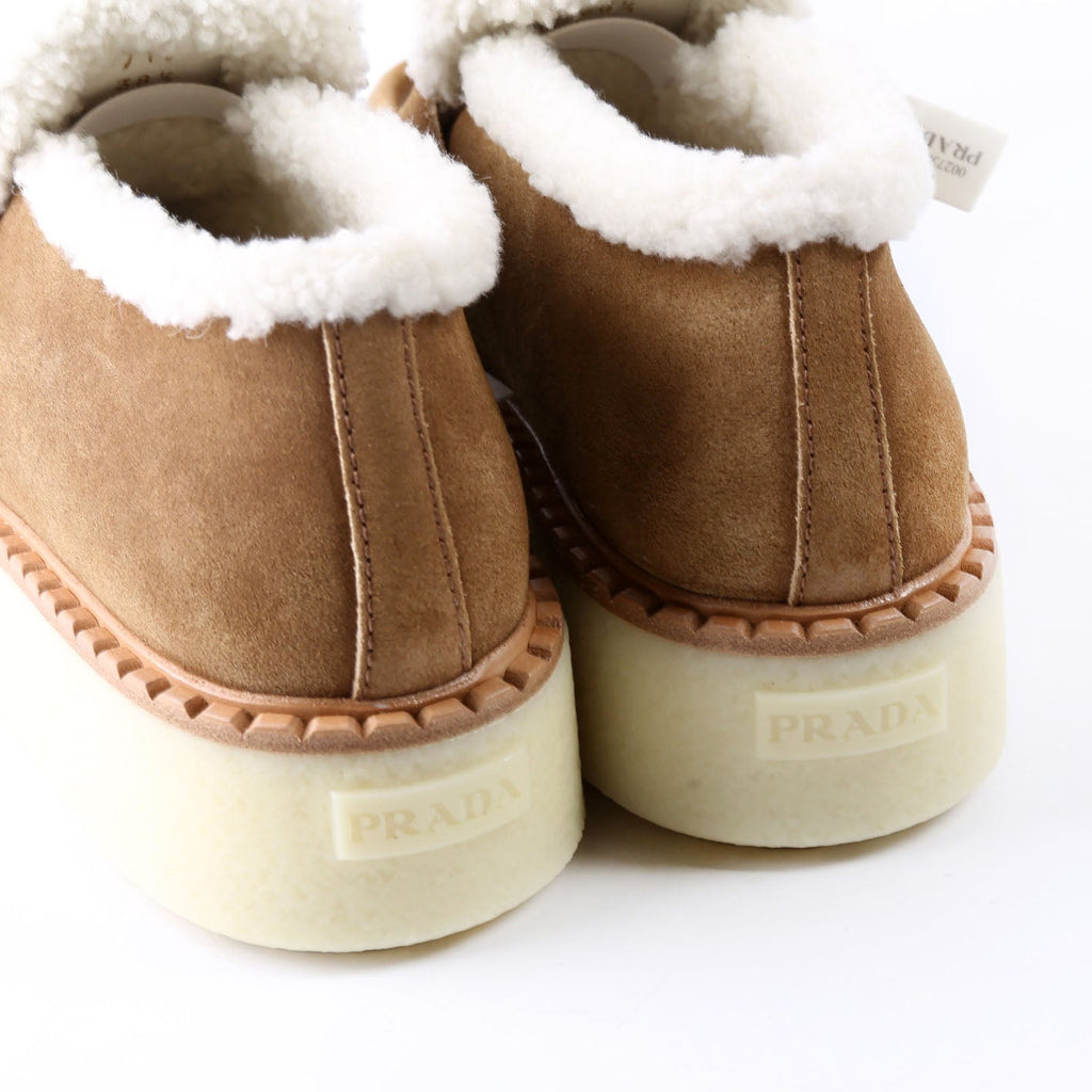 Suede/Shearling Platform Loafers Size 38.5 Tan