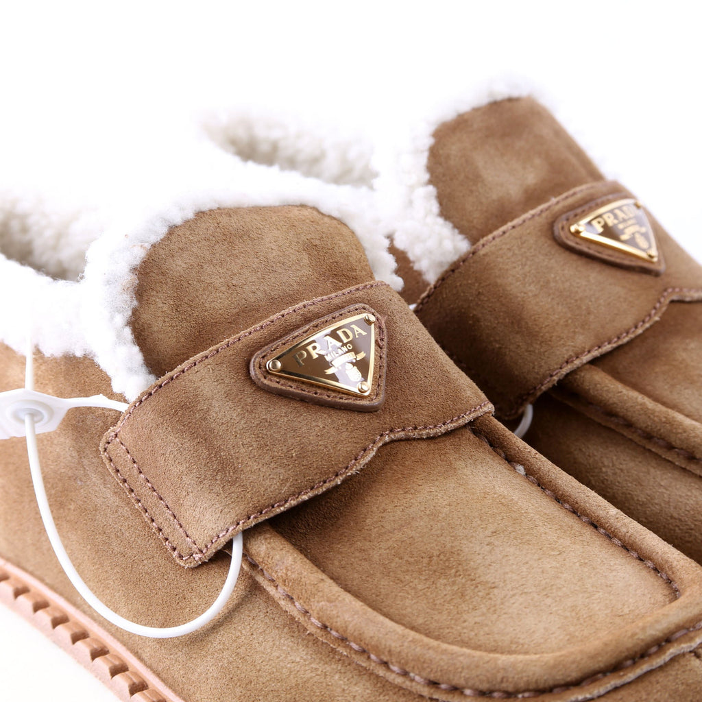 Suede/Shearling Platform Loafers Size 38.5 Tan