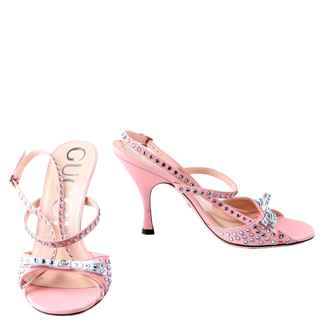 Crystal Embellished Slingback Sandals Size 37.5 Pink