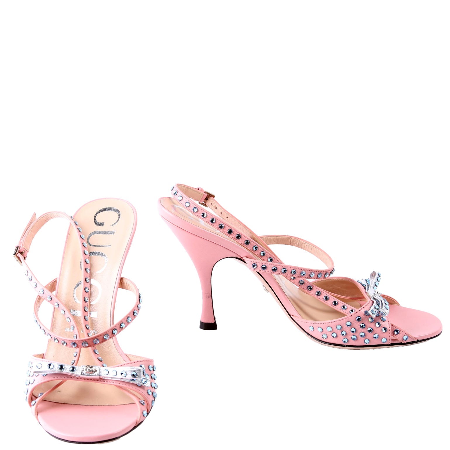 Crystal Embellished Slingback Sandals Size 37.5 Pink
