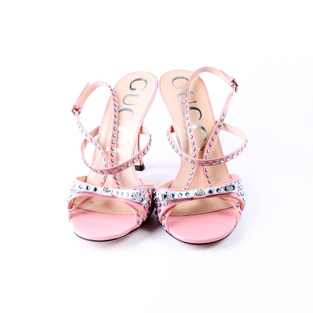 Crystal Embellished Slingback Sandals Size 37.5 Pink