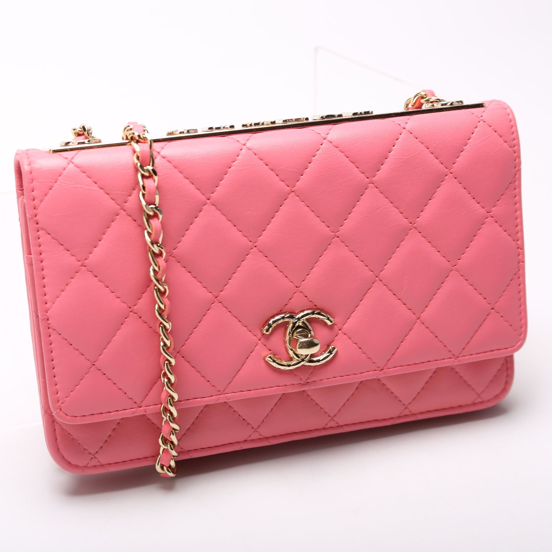 Wallet On Chain Trendy CC Quilted Lambskin RFID Pink