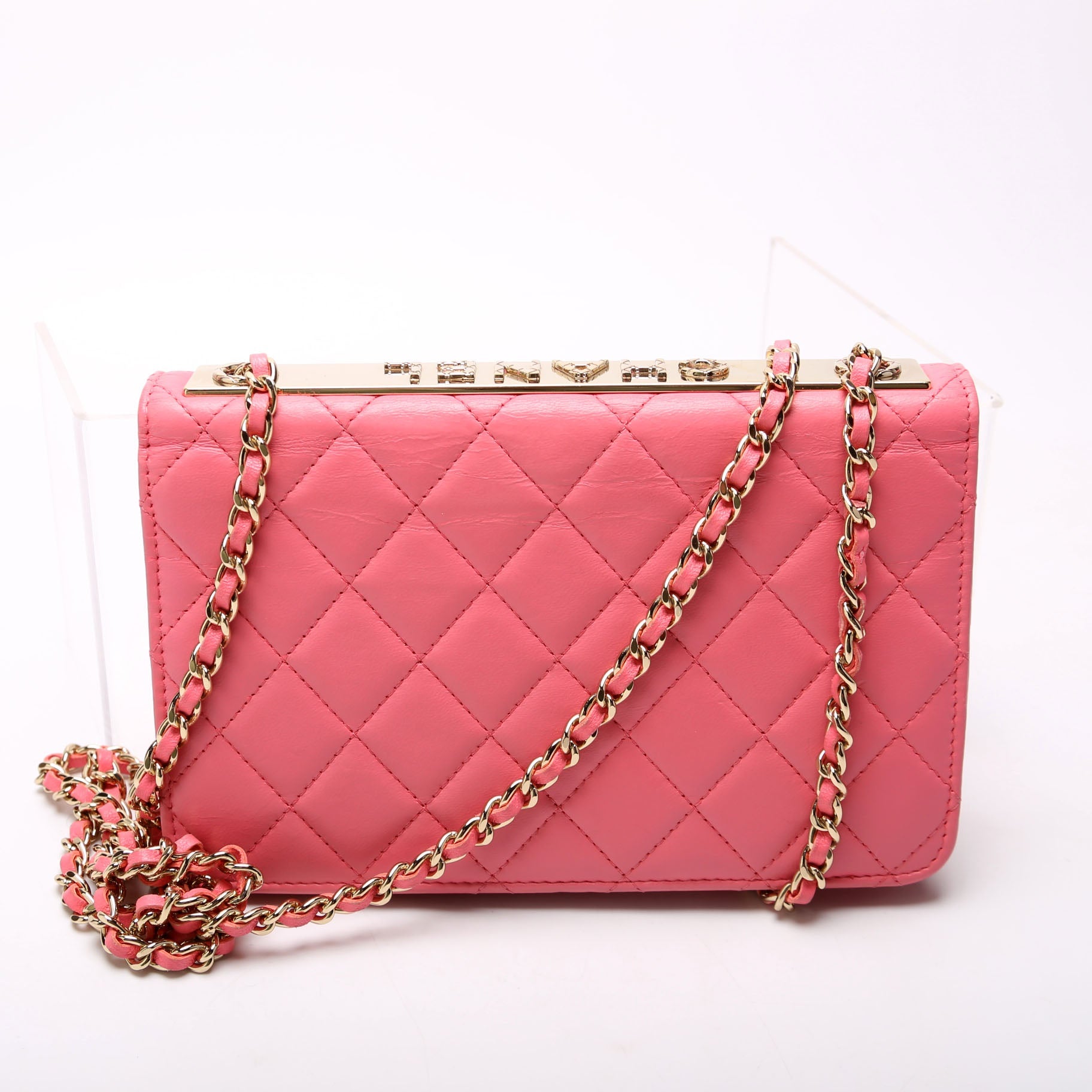 Wallet On Chain Trendy CC Quilted Lambskin RFID Pink