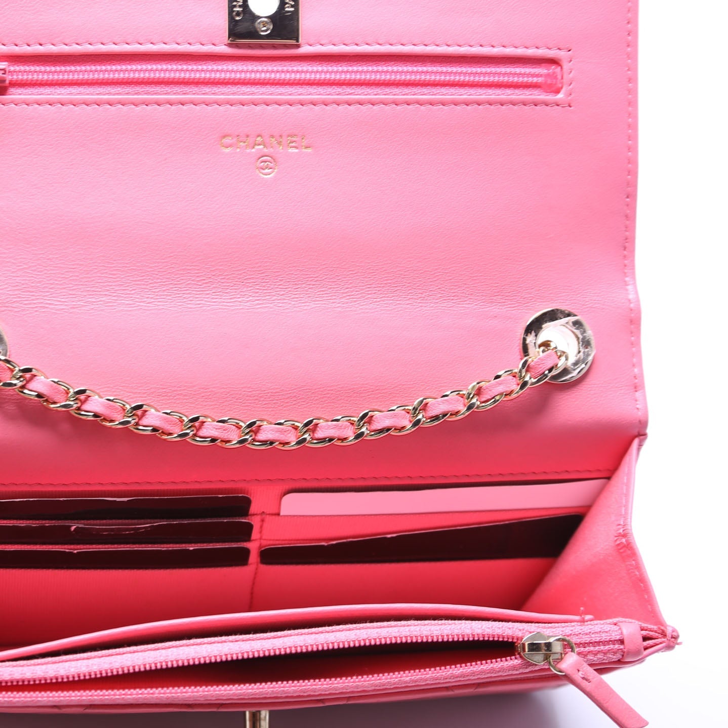 Wallet On Chain Trendy CC Quilted Lambskin RFID Pink