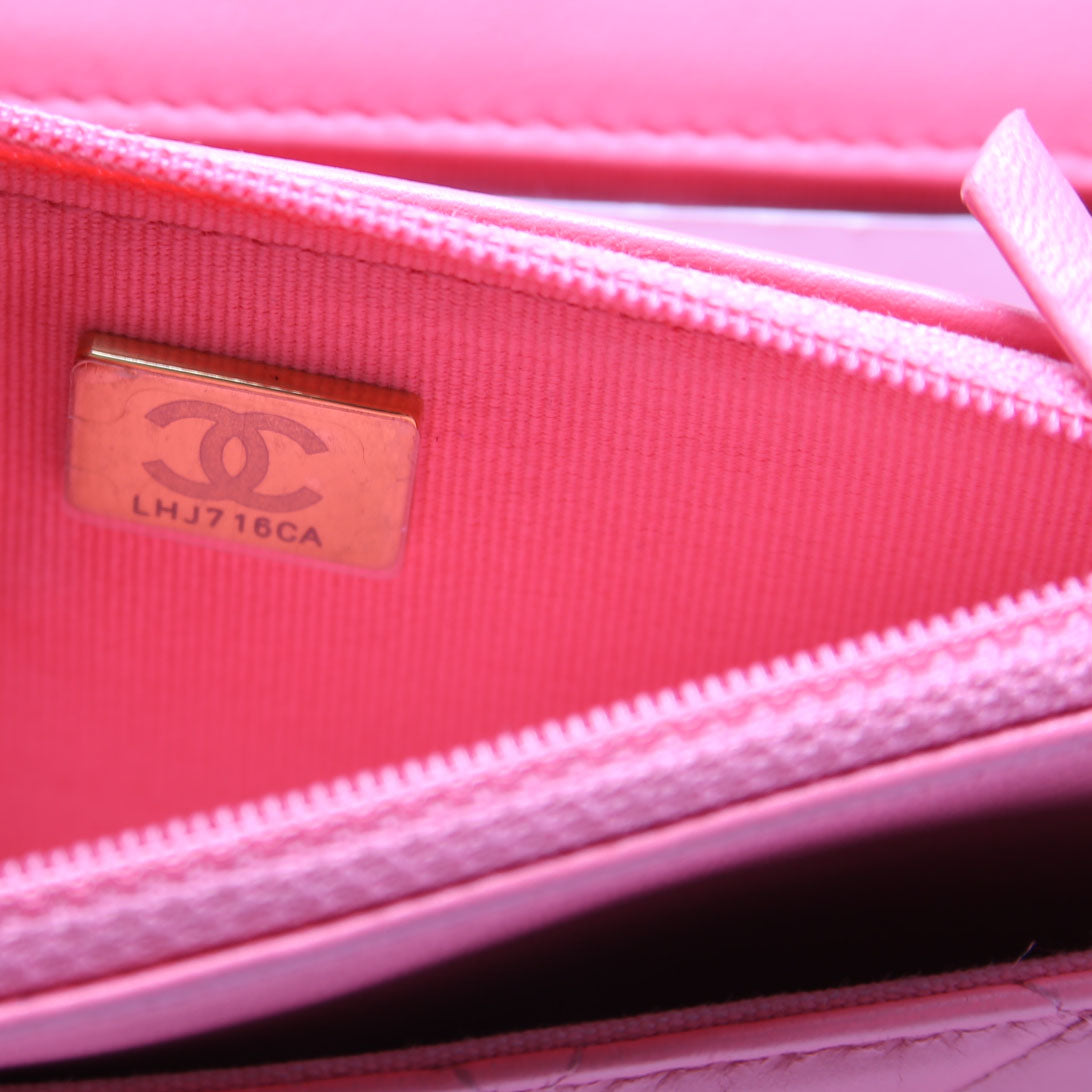 Wallet On Chain Trendy CC Quilted Lambskin RFID Pink