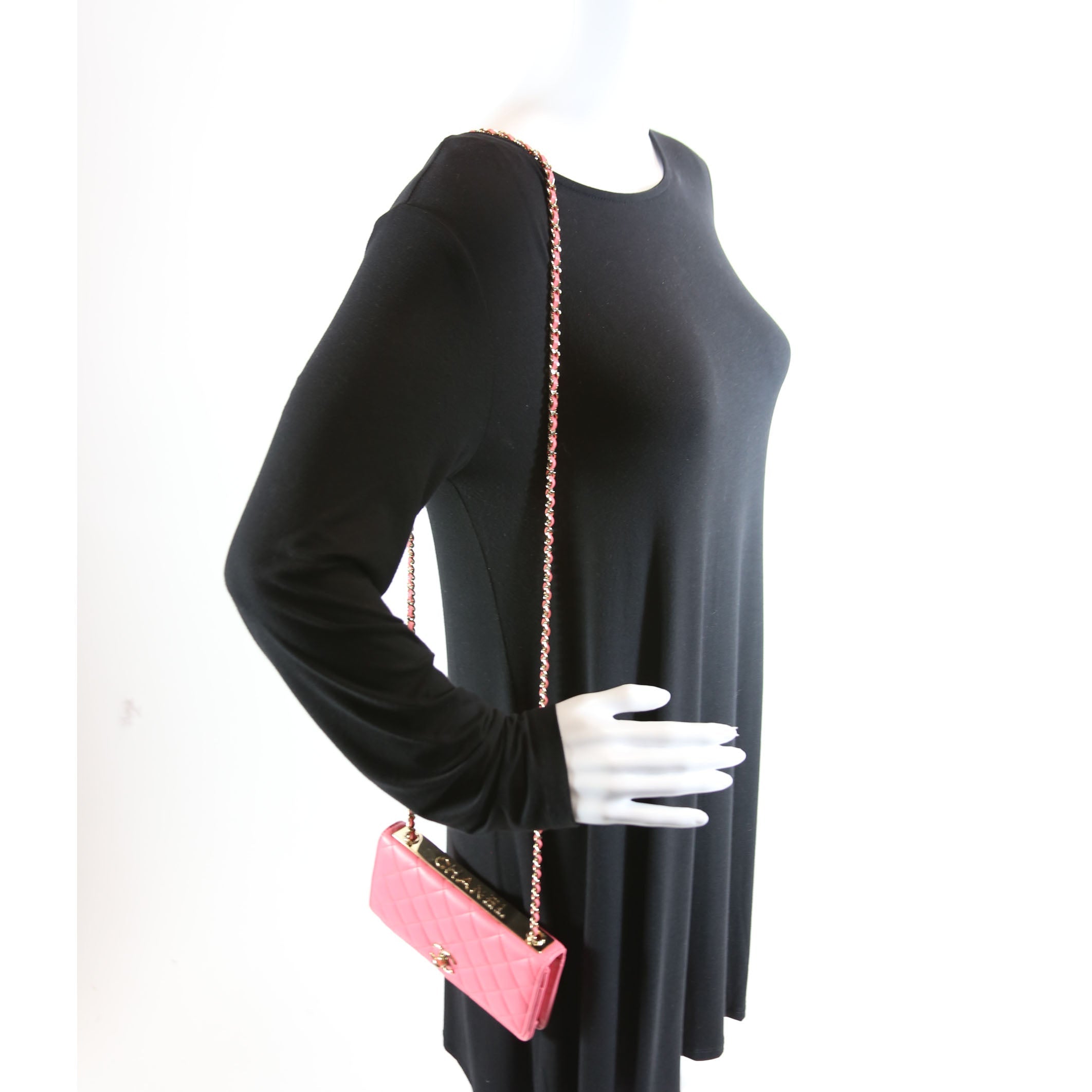 Wallet On Chain Trendy CC Quilted Lambskin RFID Pink