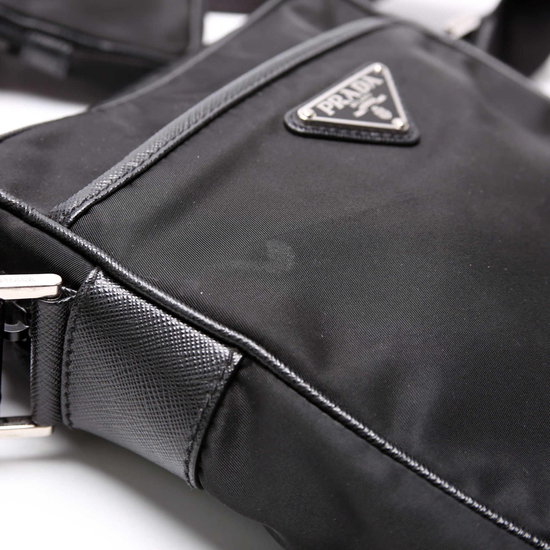 Prada 2VH112 Re-Nylon/Saffiano Leather Shoulder Bag Black