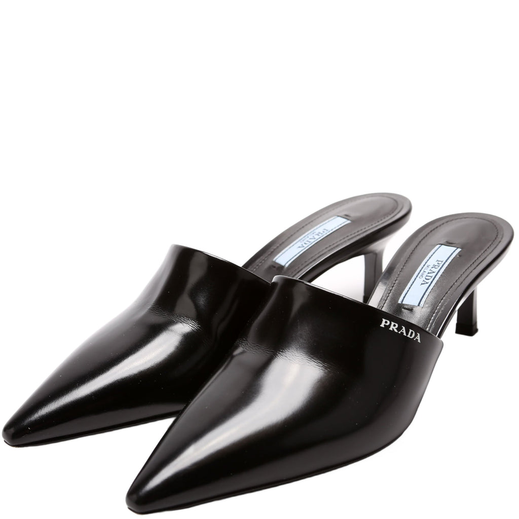 Pointed Toe Logo Heeled Mules Size 36.5 Black