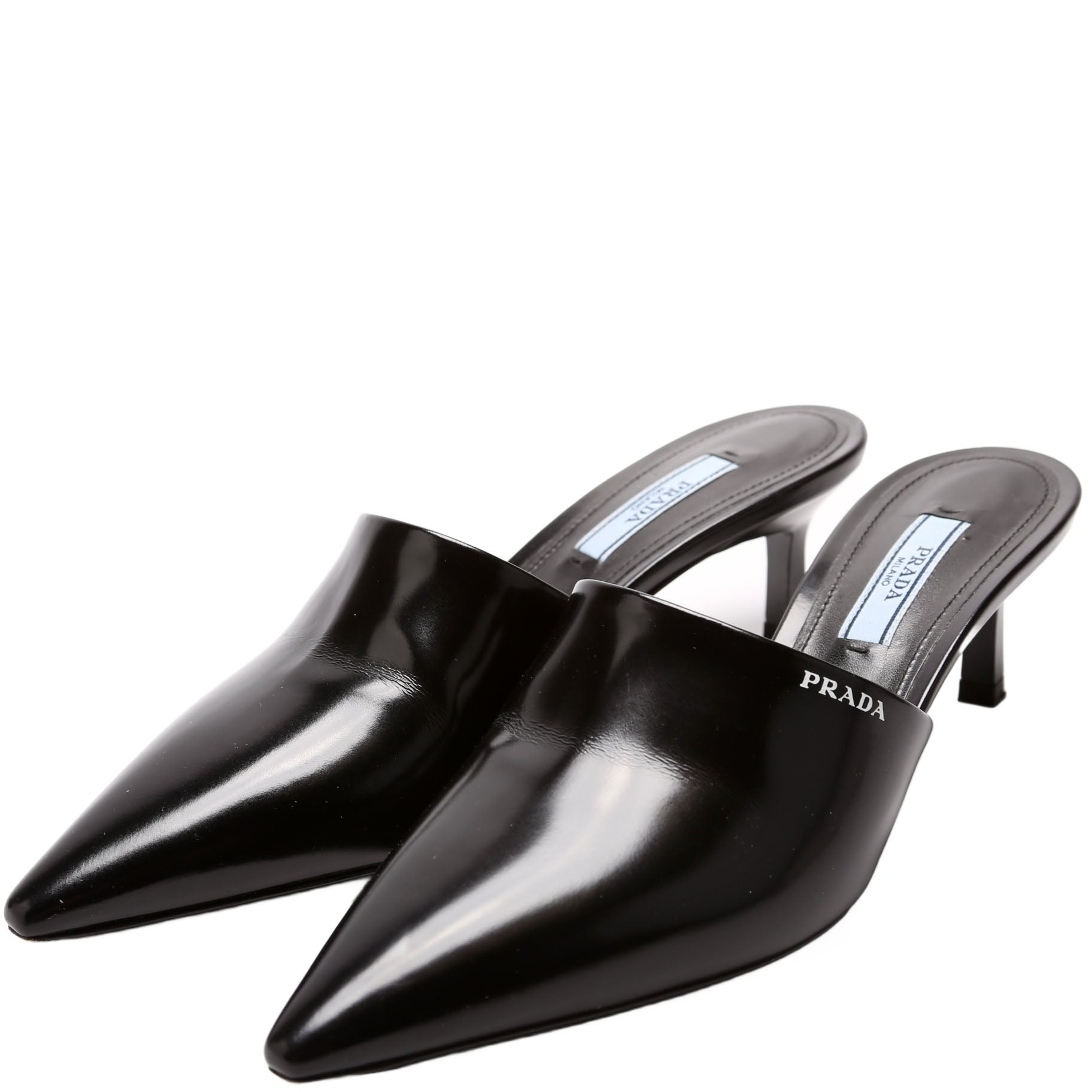 Pointed Toe Logo Heeled Mules Size 36.5 Black
