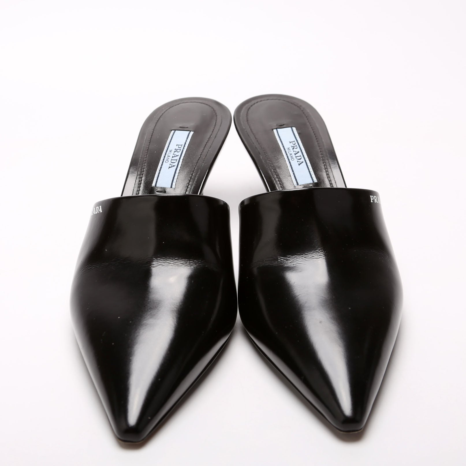 Pointed Toe Logo Heeled Mules Size 36.5 Black