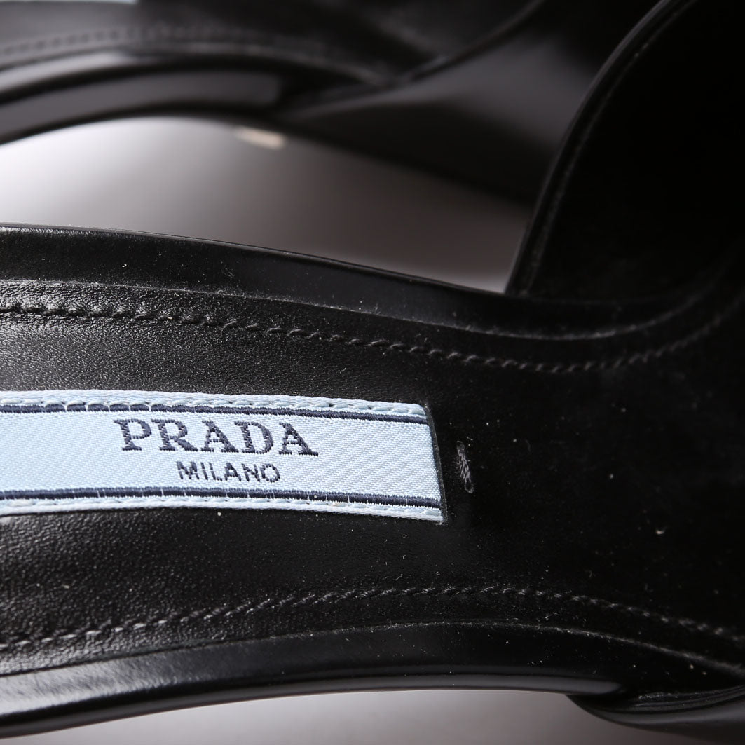 Pointed Toe Logo Heeled Mules Size 36.5 Black