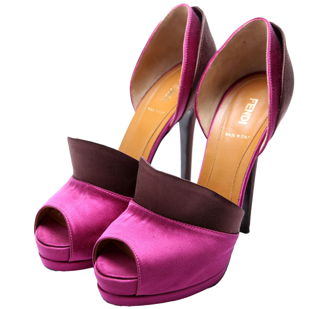 Satin D'Orsay Peep Toe Pumps Size 39.5 Purple
