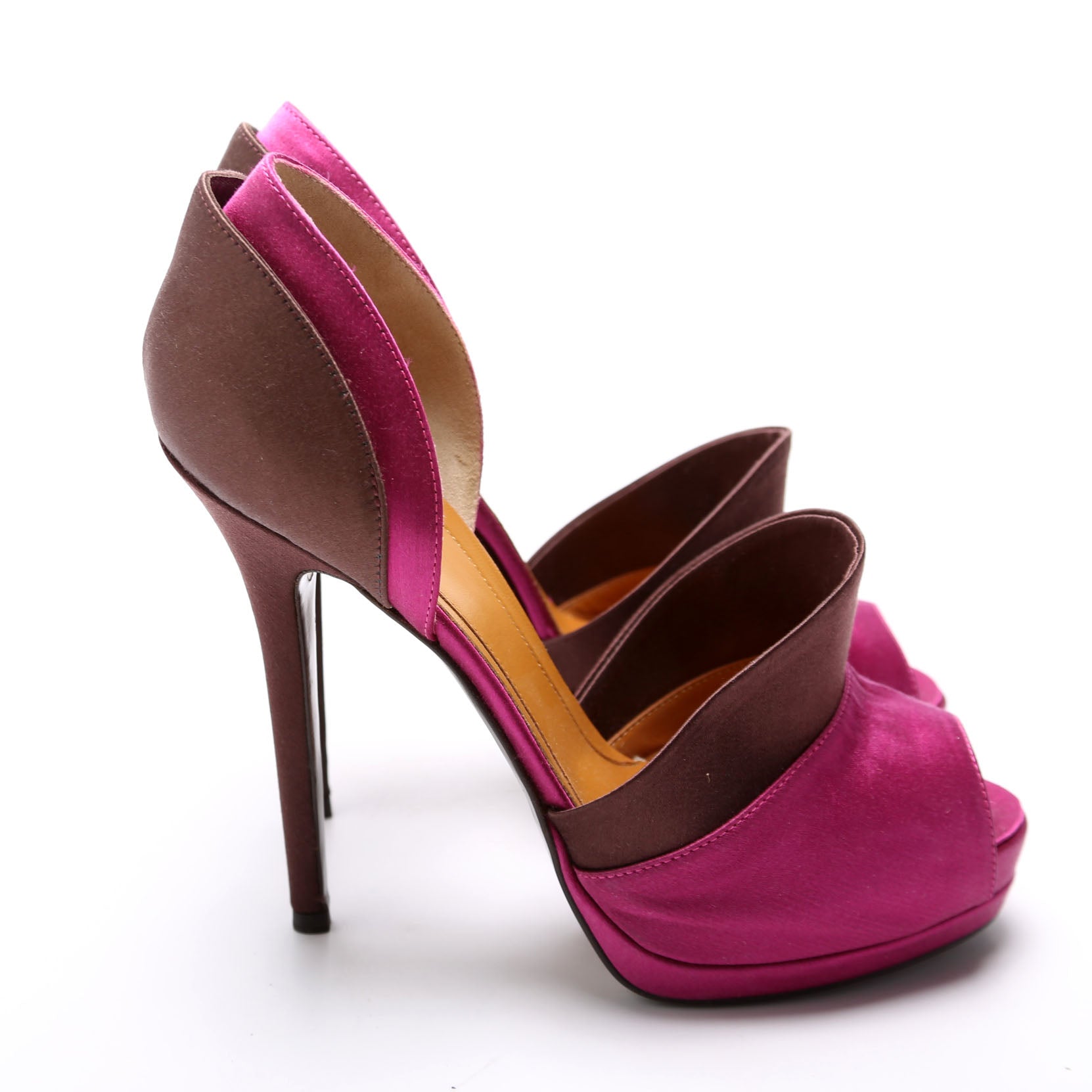 Satin D'Orsay Peep Toe Pumps Size 39.5 Purple