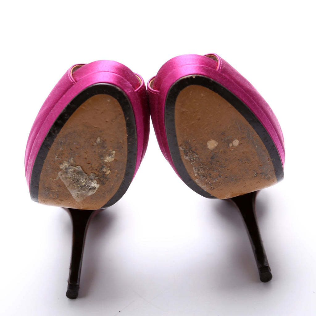 Satin D'Orsay Peep Toe Pumps Size 39.5 Purple